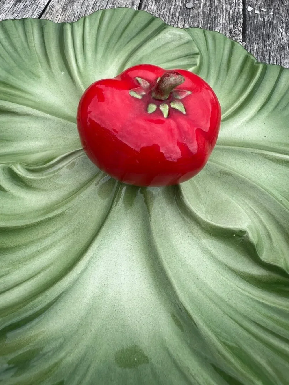 Vintage Brad Keeler Leaf Serving Plate with Tomato Center | Hand-Painted Majolic